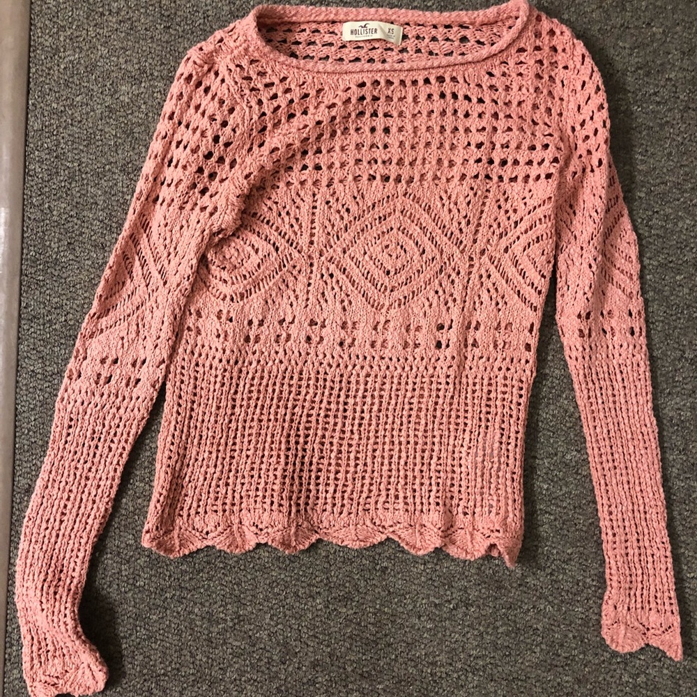 HOLLISTER coral crochet sweater